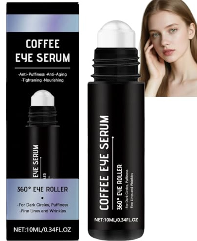 Koffein Augenserum,Anti Falten Augen Serum,Augencreme Gegen Augenringe Schwellungen,Under Eye Roller Reduziert Feine Linien,Augenstraffung Augen Roll On Serum,Augenpflege für Männern und Frauen,10ml