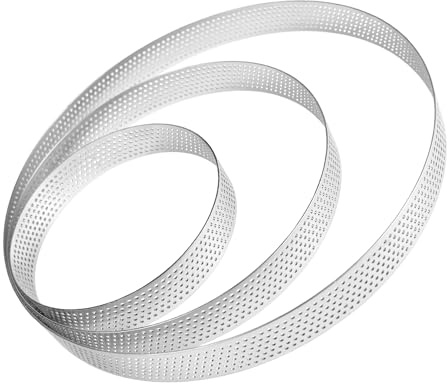 Supecesorio Cercle a Tarte, 3 Pièces Cercle à Pâtisserie Ø 20cm,15cm,10cm, Moule Cookies en Acier Inoxydable 430, Cercle a Tarte Perforé pour Mini Mousse Gâteaux Pizzas Muffins