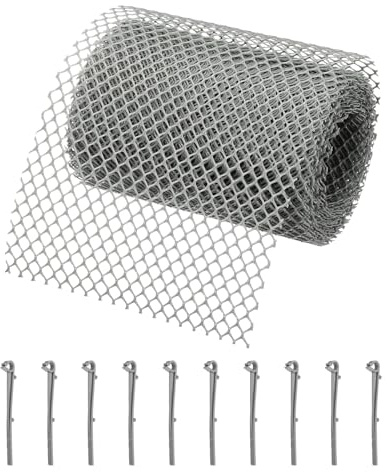 sourcing map Rotolo di rete in plastica per grondaie, 6 m x 16 cm, protezione per grondaie, protezione per foglie con 10 clip grigie da foglie, ramoscelli, rami, detriti