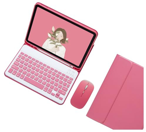 Custodia per tastiera per iPad 2021 9/2020 8a/2019 7a generazione da 10,2 pollici, Air 3/Pro da 10,5 pollici, mouse e tastiera Bluetooth wireless magnetica rimovibile, rosso mela