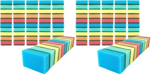 IDEA HOME 60er Set Küchenschwamm, Topfschwamm, Zweiseitig Reinigungsschwamm, 75 x 50 x 28 mm, Mehrzweck Putzschwamm, MIDI, Mehrfarbig (Packung mit 2)