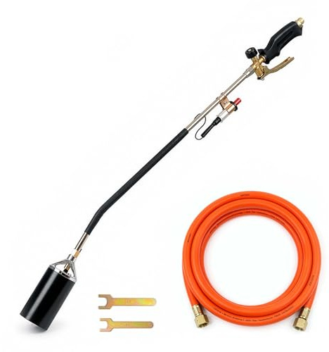 Wiltec Unkrautbrenner mit Piezo Zünder bis 1850°C Gasbrenner mit 120 kW, Abflammgerät für Unkraut, Dachbrenner mit 5 m Schlauch