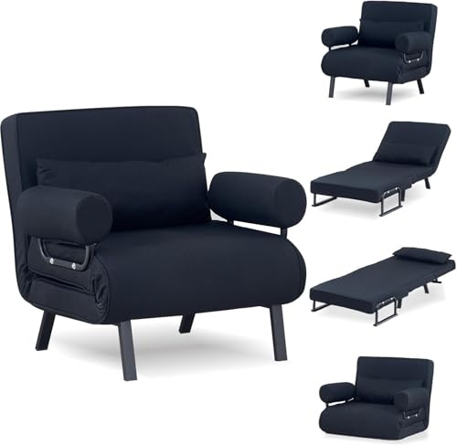 KernGut Schlafsofa 4-In-1 Verstellbare Schlafsessel, 100cm, Schwarz | Klappsofa, Platzsparendes Gästebett, 150 kg Tragkraft, Metallrahmen & Leinen