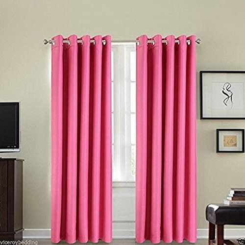 viceroy bedding Luxury 66 Width x 84 Drop FAUX SILK DOOR Eyelet/Ring Top Curtain INCLUDING MATCHING ONE TIE BACK (Pink)