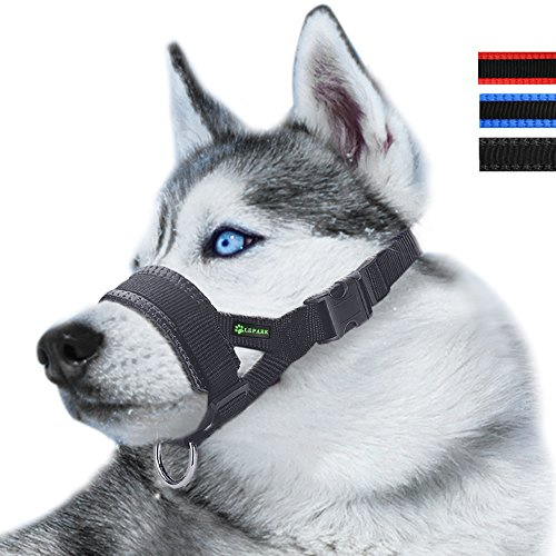 Lepark Nylon-Maulkorb für kleine, mittelgroße und große Hunde, verhindert Beißen, Bellen und Kauen, verstellbare Schlaufe (L/Schwarz)