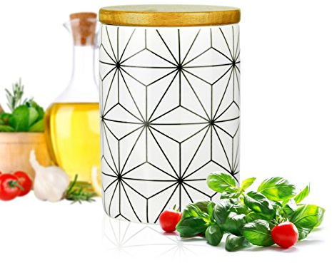 Sendez Vorratsdose mit Holzdeckel und Motiv 800ml Porzellan Vorratsbehälter Porzellandose Dose #1