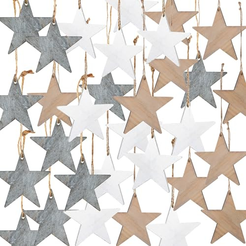 Weihnachtsanhänger Sterne, 30 Stück: Holzanhänger Stern, Geschenkanhänger Holz Weihnachten, Anhänger Geschenke & Zweige, Baumschmuck, Weihnachtliche Deko, Zum Beschriften, Weihnachtsdeko Klein, 10 cm