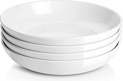 Y YHY Cuencos de Pasta Set de 4, 24,5 x 5,0 cm Plato Hondo Sopa de Porcelana, Fuente Ensaladera Grande, Platos Llanos, Cuencos Cocina Apto para Lavavajillas, Microondas y Horno-1480 ml, Blanco