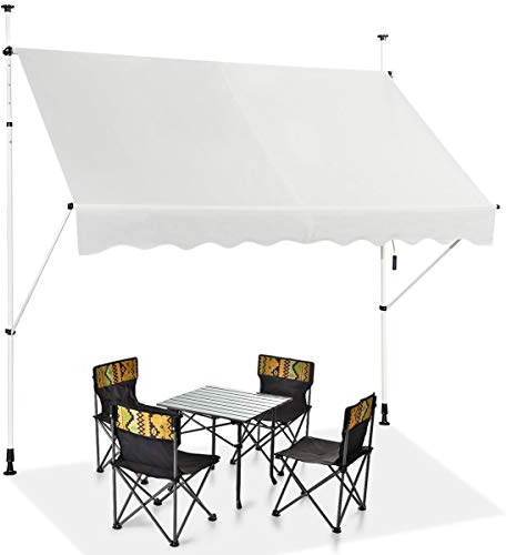 COSTWAY Klemmmarkise 250 cm breit, Balkonmarkise ohne Bohren, UV-beständig, höhenverstellbar, wasserabweisend, Markise mit Handkurbel, Sonnenmarkise, Sonnenschutz für Balkon, Beige