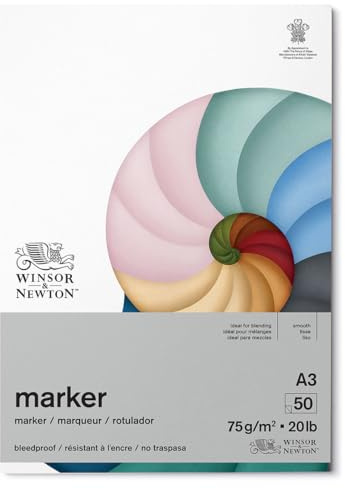Winsor & Newton 6002009 durchschlagssicheres Markerpapier im Block - 50 Blatt DIN A3, 75g/m², FSC, Chlor- und Säurefrei, Alterungsbeständig für alle Arten von Alkoholbasierten Markern
