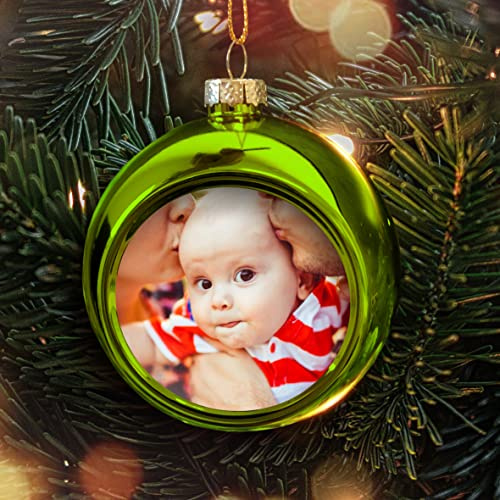 Weihnachtsbaum-Dekoration mit Foto – Einzigartiger Christbaumschmuck – Weihnachtsornament Bedruckt mit Bild oder Logo – Personalisierbare Festliche Geschenkidee (Grün)