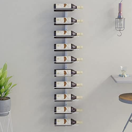 WIFESE Wand-Weinregal für 10 Flaschen Weiß Weinflaschenhalter GeträNkeregal Weinregal Wand Weinregal Metall Weinhalter Flaschenregal Schmal Weinregal Stapelbar Schnapsregal Metall 24x9x120 cm