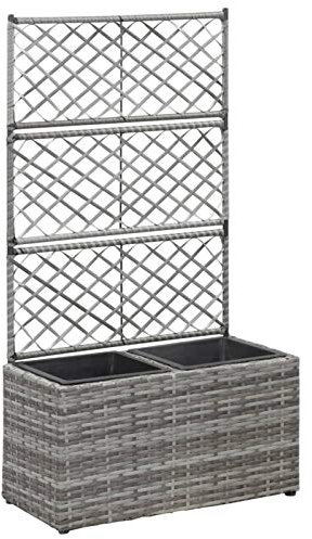 Festnight Pflanzkübel mit Rankgitter 58x30x107 cm Grau Blumenkasten Rankkasten Poly Rattan Pflanzkasten mit Rankhilfe Spalier Pflanzgitter Blumenkübel Pflanzkübel Garten Terrasse Balkon