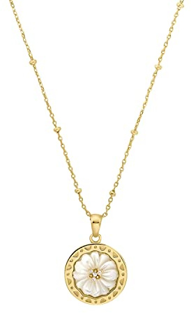 NOELANI Kette mit Anhänger 925 Sterling Silber Perlmutt Damen Halsschmuck, mit Zirkonia synth., 40+5 cm, Gold, Blume, Kommt in Schmuck Geschenk Box, 2036053