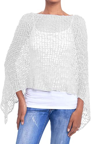 JOPHY & CO. Poncho de mujer con efecto de punto de punto para mujer, de verano y primavera, ligero y suave, cód. 1511, crema, L