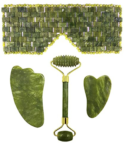 Natürlicher Jade-Roller Für Gesichtsroller Guasha-Massage-Gesichtsmassagegerät Augenschlafmasken-Set,Typ 1