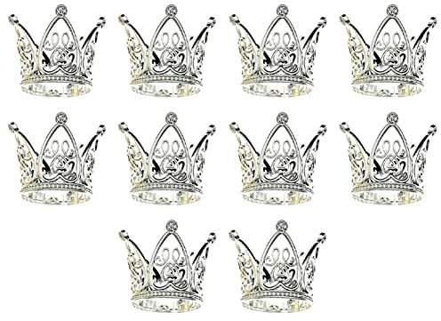 Trooth 10 Stück Mini Krone, Prinzessin, Topper, Kristall, Kinder, Haarschmuck, für Hochzeit, Party, Geburtstag, Kuchen, Dekoration, Werkzeug, Silber