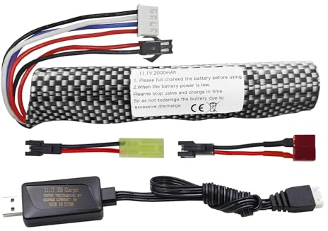 ZYGY 3S 11.1V 2000mAh Li-ion Battery SM-2P Plug Connector with USB Charging Cable for Airsoft Gel Water Ball Blaster Airsoft Gel Ball Shockwave Replacement Battery