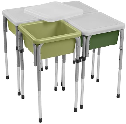 ECR4Kids Table 4 Stations de Sable et d'eau réglable en Hauteur, bacs sensoriels, Vert fougère/Vert Chasseur