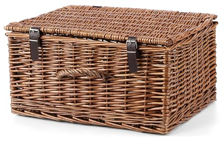 Natural Dyed Wicker Hampers with Lid Perfect for Gift Hampers Shelf Basket Wardrobe Organizor Underbed Storage Retail Display Basket (Brown, Medium)