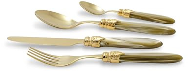 Rivadossi Sandro 43OR04T02 Posto Tavola, 4 Pezzi-Laura-100% Made in Italy, Artigianalità e Design, Acciaio Inox 18/10, Oro Champagne