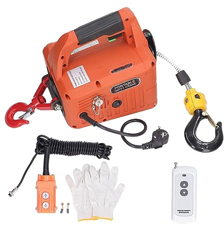 Polipasto Eléctrico 500 Kg, Grúa Elevadora de Cabrestante Eléctrico Portátil de 12 V con Control Remoto Cabrestante de Recuperación de Cable de Acero de 7,6 M para Barcos