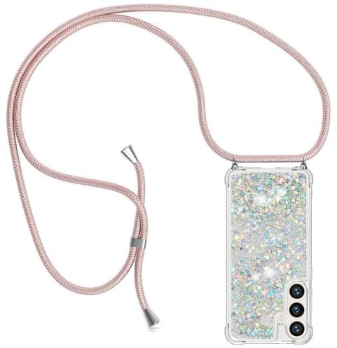 YuhooTech Handykette Hülle Kompatibel mit Samsung Galaxy S24 Handyhülle - Quicksand Glitzer Hülle mit Band - Silikon Handyhülle mit Kordel Umhängenband - Schnur mit Treibsand Case zum Umhängen