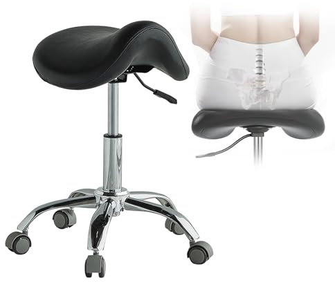Sattelhocker Hochleistungssattelschemel-Zahnarztklinik, Ergonomischer Stuhlsalon-Sattelstuhl, Medizinischer Rollstuhl für Zahnhygieniker, Verstellbar 54-73cm (Color : Black)