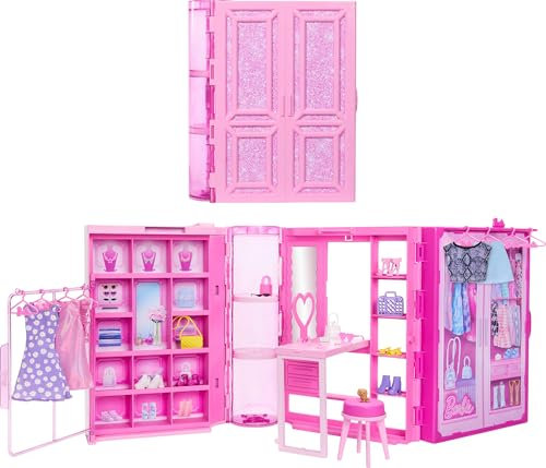 Barbie Dream Closet Toy Playset & Storage with Clothes & Accessories, 91 cm Wide with 25+ Pieces, Contains 4 Complete Fashion Looks