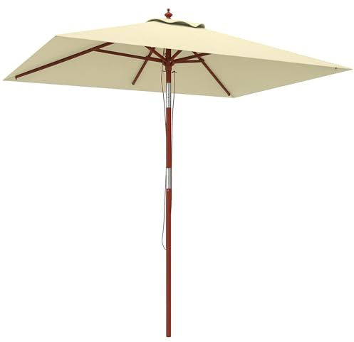 Outsunny Sombrilla Terraza Exterior Ángulo Ajustable 200x150 cm | Sombrilla de Jardín Rectangular, Mástil de Madera, Manivela, Parasol para Patio Terraza