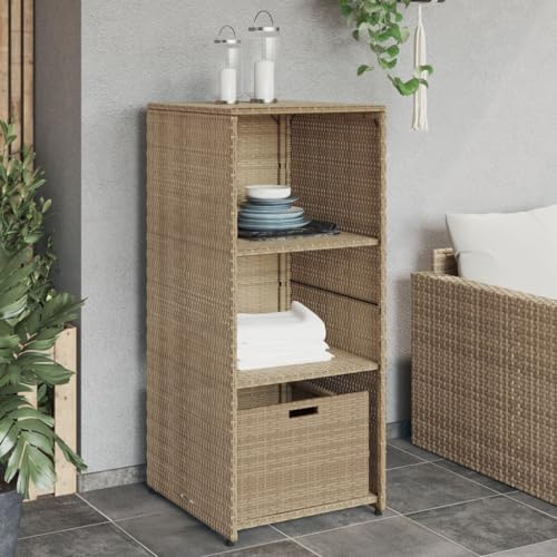 LAPOOH Gartenschrank Beige 50x55x115 cm Poly Rattan, Geräteschuppen, Gerätehaus, Wetterfest, Outdoor Schrank, Gartenhausschränke, Terrassenschrank - 365550