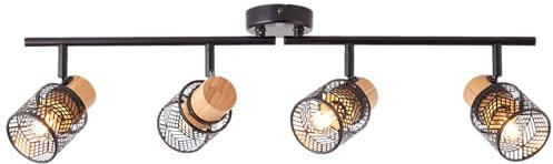 Lightbox Nature Spotrohr mit schwenkbaren Köpfen & Würfel Muster - einstellbarer Deckenstrahler - 20 x 76 x 7 cm - 4 x E14, max. 42 W - aus Metall/Bambus - in Schwarz/natur