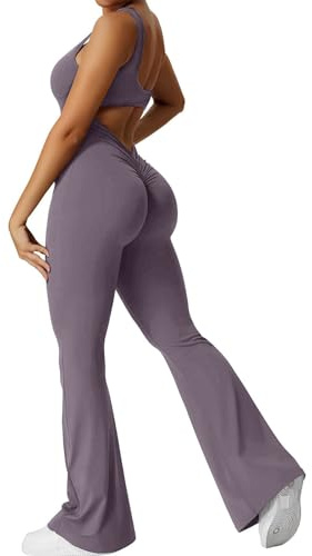 Combinaison de Sport Femme Salopettes érotisme sans Manches Dos Nu sans Couture Moulant Une Pièce Scrunch Butt Lift Jumpsuit de Yoga Bodycon Confortable Sexy Stretch Sport Barboteuses