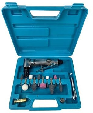 Unibos | 15Pc Angle Air Die Grinder Kit | 90 Degree Head, Free Speed 22,000 RPM, Low Vibration | Professional Precision Grinding Tool Set with Plastic Case (15)