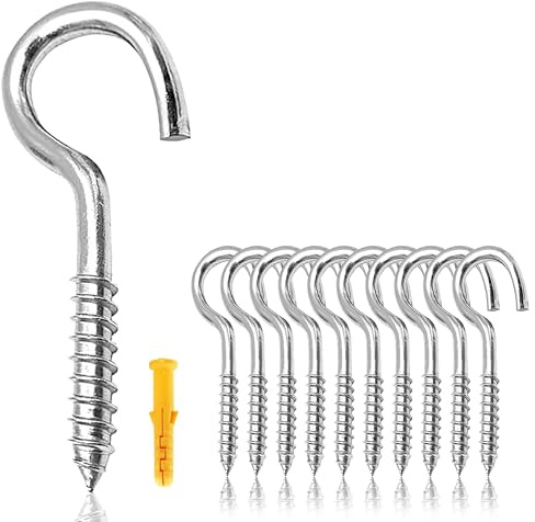 Rhimooay Schraubhaken 304 Edelstahl 10 Stück, Hakenschrauben mit Gewinde, Haken zum Schrauben, Gewindehaken, Einschraubhaken Robuste Rostfrei Becherhaken（M5-65mm）