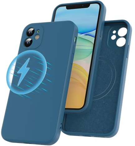 Garegce Cover Magnetica per iPhone 11 compatibile con MagSafe, Cover Antiurto in Silicone Liquido, Protezione per Fotocamera, Ultra Sottile Antigraffio Morbida Custodia per iPhone 11-6,1-Blu Marino