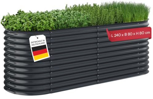 STEELSØN Hydra Hochbeet Metall – ovaler Pflanzenkasten 240x80x80 cm – Gemüsebeet Anthrazit – Beet für Garten & Balkon – Pflanzenbeet aus verzinktem Stahl – Kräuterbeet – Gartenbeet mit Kantenschutz