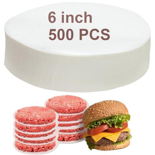 500pcs Hamburger Patty Paper Rounds White Parchment Paper Non-Stick Food Grade Burger Paper Sheets for Burger Press/Separating Frozen Patties (6)