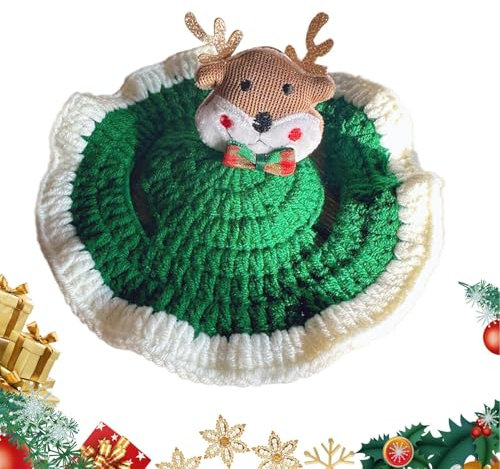 Sionhiuo Weihnachtsmütze für Katzen, Weihnachtsmütze für Haustiere, Hund gestrickte Weihnachtsmütze, Weihnachtsmann Cosplay Hut mit Elch für Kätzchen Wolle Stricken Haustier Kopfbedeckung Fotografie