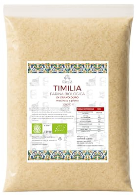 RACILIA Farina di Semola Integrale BIO di Grano Duro Siciliano Timilia - Farina Integrale 100% Biologica - Farina Grano Duro Macinato a Pietra - 1kg x 5