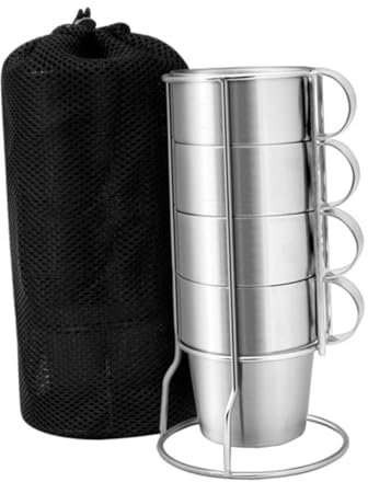 Garneck Set Di 4 Tazze in Acciaio Inossidabile Con Supporto Per Tazze A Doppia Parete Borsa A Rete Tazze Da Viaggio Con Isolamento Sottovuoto Caffè E Tè