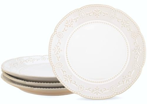 AmiCera 4 Pack Plate Set, 8.5 Inch Side Plates Dinner Plates, 21.5 Cm Flower Patterns White Dinner Plates Set for Meals, Kids Ceramic Plates for Dessert, Dishwasher & Microwave Safe