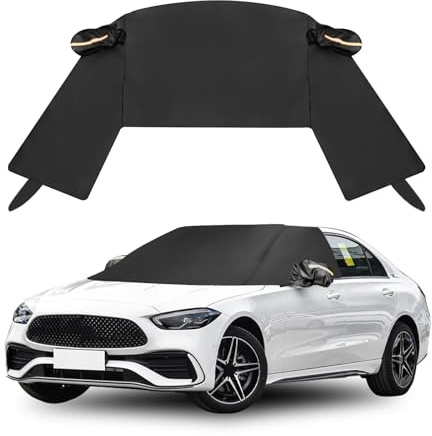 JOJOCY Auto Windschutzscheibe Abdeckung für 2-türige Limousinen und 3-Box Limousinen, 600D Windschutzscheibe Schnee Abdeckung mit Seitenspiegel Abdeckung, Schwarz, Sedan