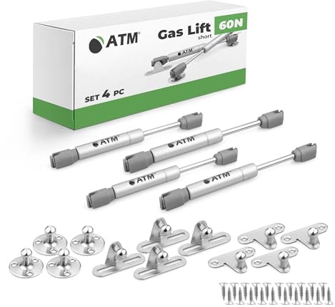 ATM Gasdruckfeder Kurz 60N 180 mm für Möbelklappen – Gasdruckdämpfer 4er Set, Klappenbeschlag 90°, Gasfeder Küchenschrank