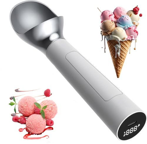 Heated Ice Cream Scoop Electric, Rechargeable Thermostatic Icecream Scooper with Temperature Control, Led Digital Display, 2 Oz Capacity, Waterproof, Easy Clean, for Dessert Shop, Home