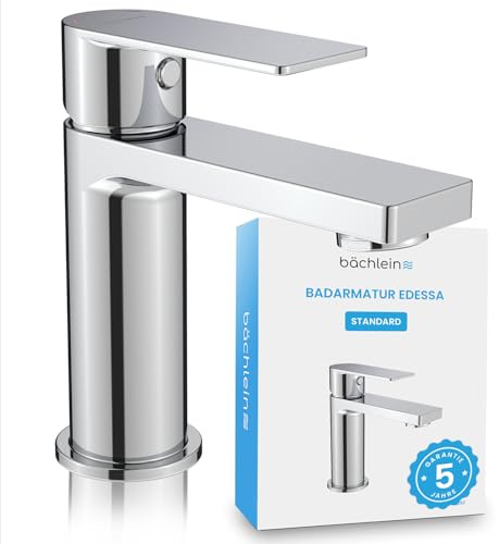 Bächlein Badarmatur Edessa hoch in modernem Design, extra hoher Einhebelmischer für Aufsatzwaschbecken mit Montage-Set, Bad Wasserhahn Chrom