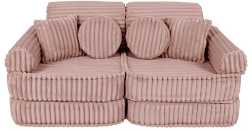 MEOWBABY Kindersofa – Spielsofa für Kinder – Weiche Klappsofa mit Schlaffunktion – Kuschelecke für Kinderzimmer, Cord, Ecru