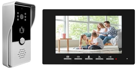 Wired Video Doorbell with Camera and Monitor Kits, intercom doorbell with camera, Dual-Way Video Intercom System with Night Vision Support Remote Unlock for Villa House Office Apartment (Silver Black)