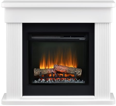 Dimplex Portland Optiflame Complete Suite, Fully Assembled Electrical Fireplace With Choice of 4 Flame Colours, Adjustable Flame Brightness, 2 Heat Settings and Remote Control. White Surround
