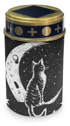 HUGS IDEA Luci solari a forma di gatto nero per tombe con stampa luna, decorazioni per cimitero, design impermeabile, luce LED a energia solare, per giardino, patio e siti religiosi